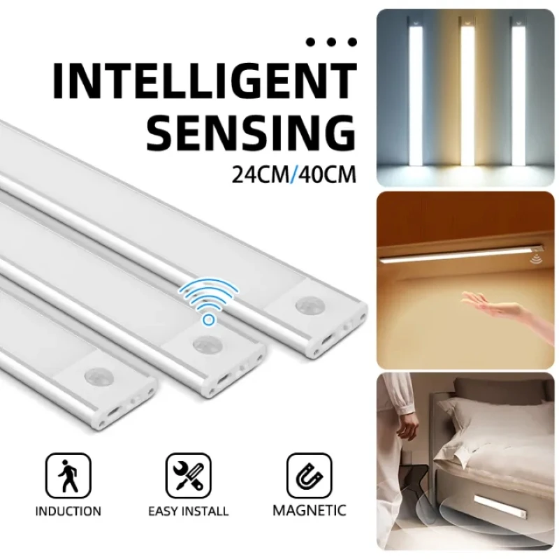 LED-Bewegungsmelder-Licht, Schranklampe, kabellos, dimmbar, LED-Wandleuchten, Typ C, wiederaufladbare Lichter, Küche, Kleiderschrank, Gang