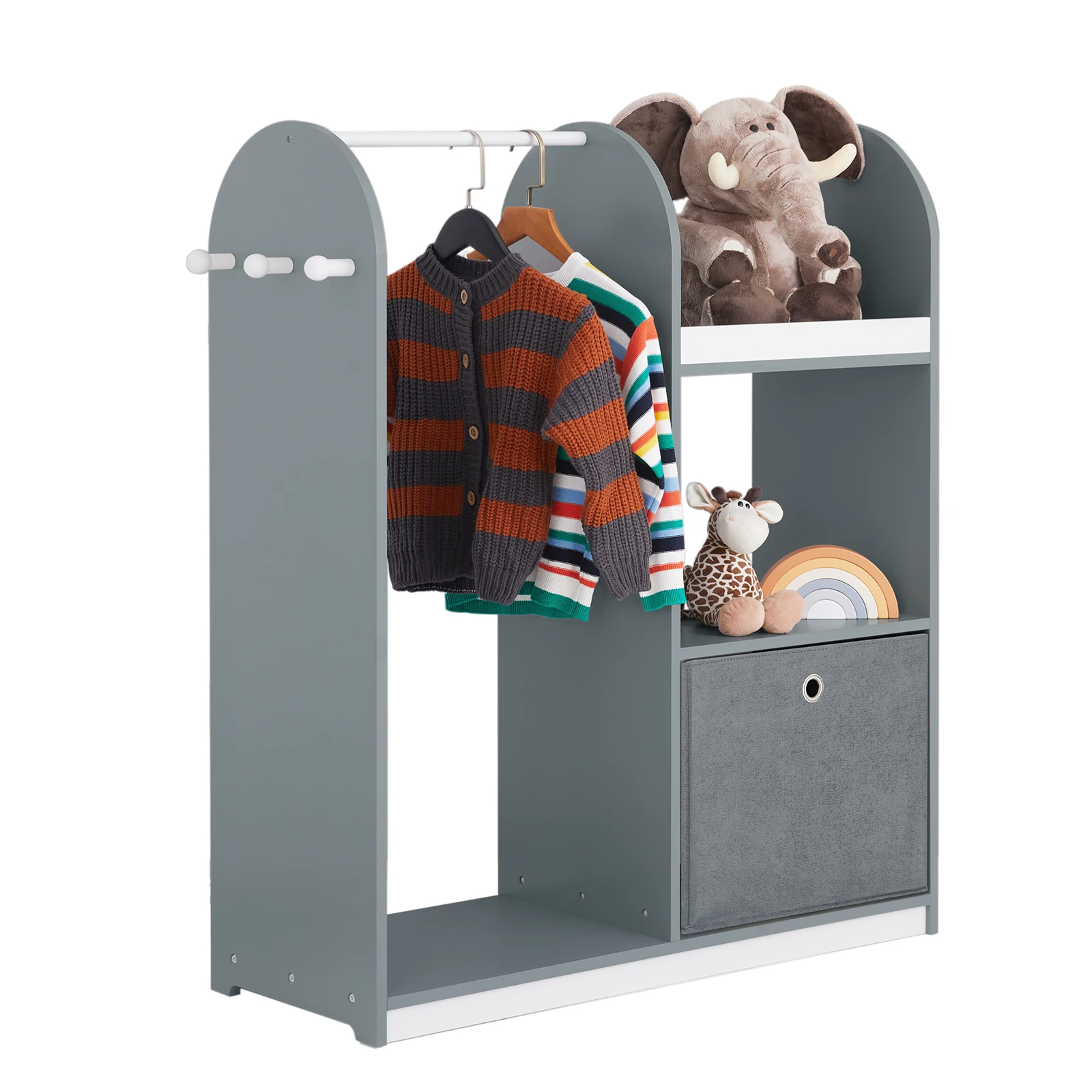 SoBuy KMB40-HG Kindergarderobe mit 3 Haken Kleiderschrank Kinder mit Boxen Garderobe Kleiderständer Standgarderobe für Kinder