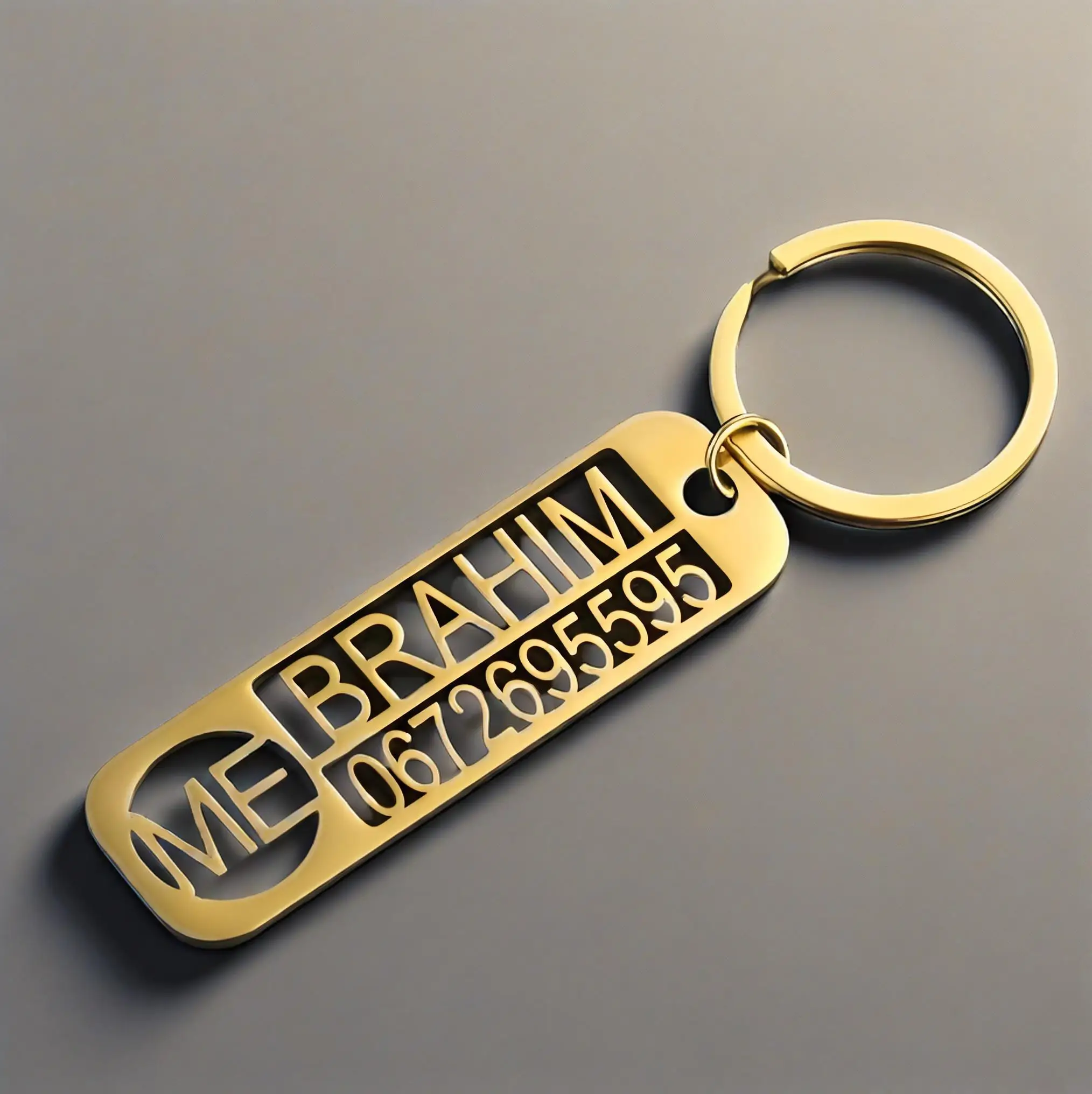 Individuell gravierter Namensnummer-Schlüsselanhänger, goldener Stab-Schlüsselanhänger aus Edelstahl, personalisiertes Autozubehör, trendiger individueller Schlüsselanhänger Image