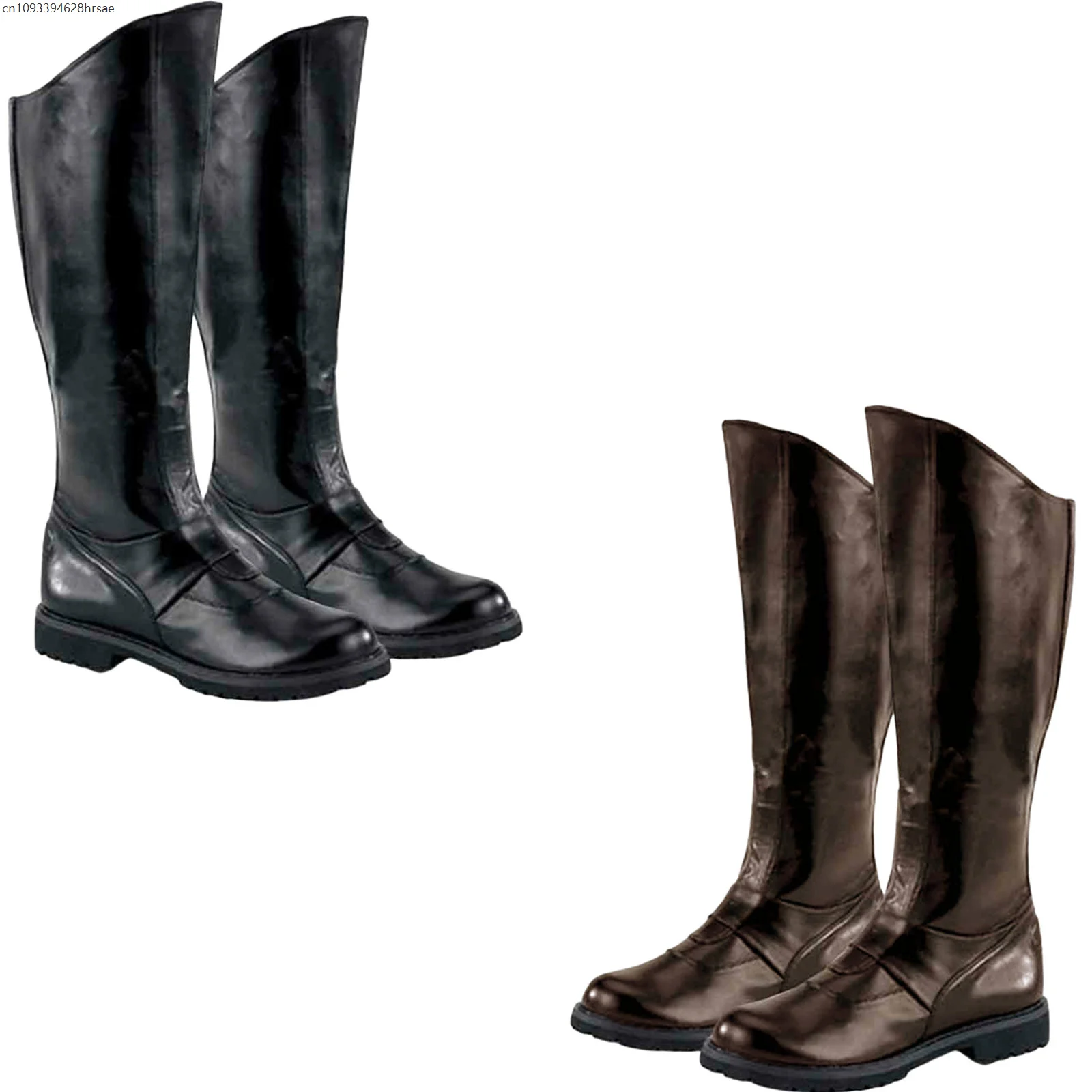 Herren hohe Stiefel Retro Wikinger Pirat hohe Knieschuhe PU Leder mittelalterliche Ritterstiefel Halloween Cosplay Schuhe Kostüm Requisiten Image