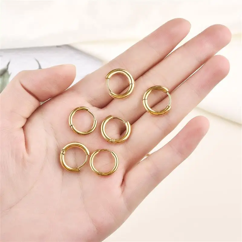 10 stücke Edelstahl Kleine Hoops Ohrring Piercing Ohr Knorpel 8-20mm Frauen Männer Edelstahl Runde Kreis Pendientes ohrring Image