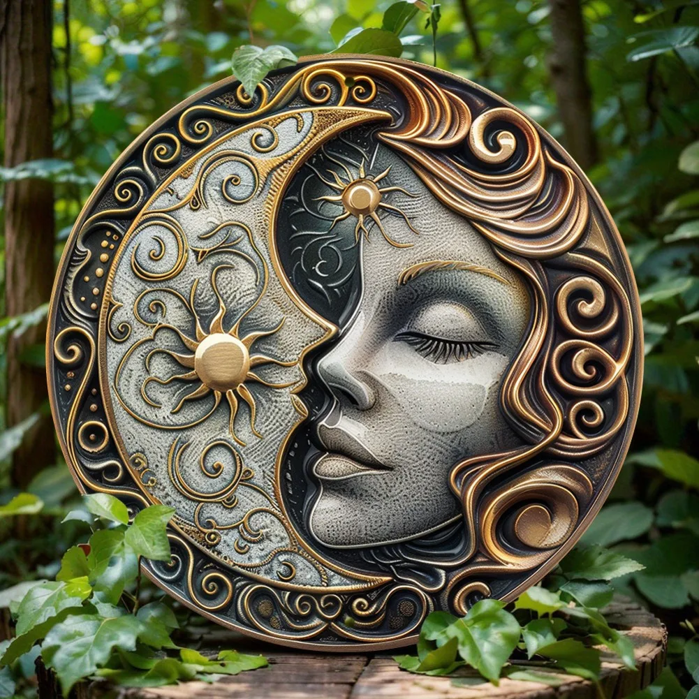 Elegante Mondgöttinnen-Wandkunst aus Aluminium: 20,3 x 20,3 cm großes dekoratives Außenschild für Zuhause, Büro oder Garten – HD-Druck, Wetter
