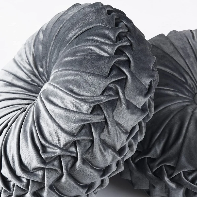 Inyahome 2er-Set, plissierter Samt, rund, 3D-Kürbis-Wurfkissen, dekoratives Kissen für Zuhause, für Couch, Sofa, Bett, Sessel, Bodenkissen Image