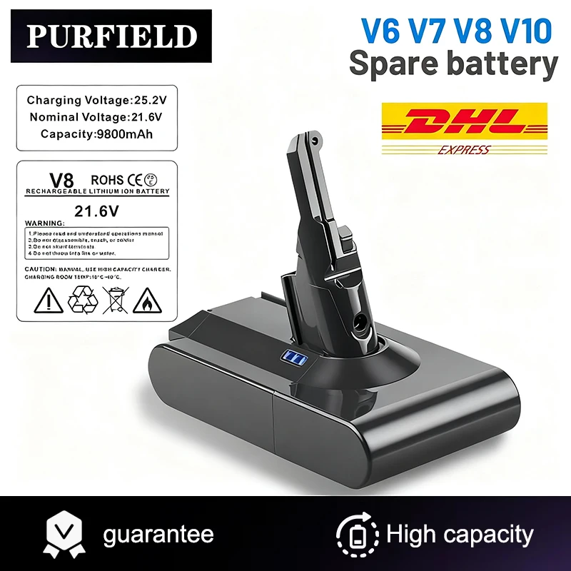 Staubsauger-Akku 6,8/9,8 Ah für Dyson V6 V7 V8 V10 Serie SV07 SV09 SV10 DC58 DC31 Absolute Fluffy Animal Pro Image