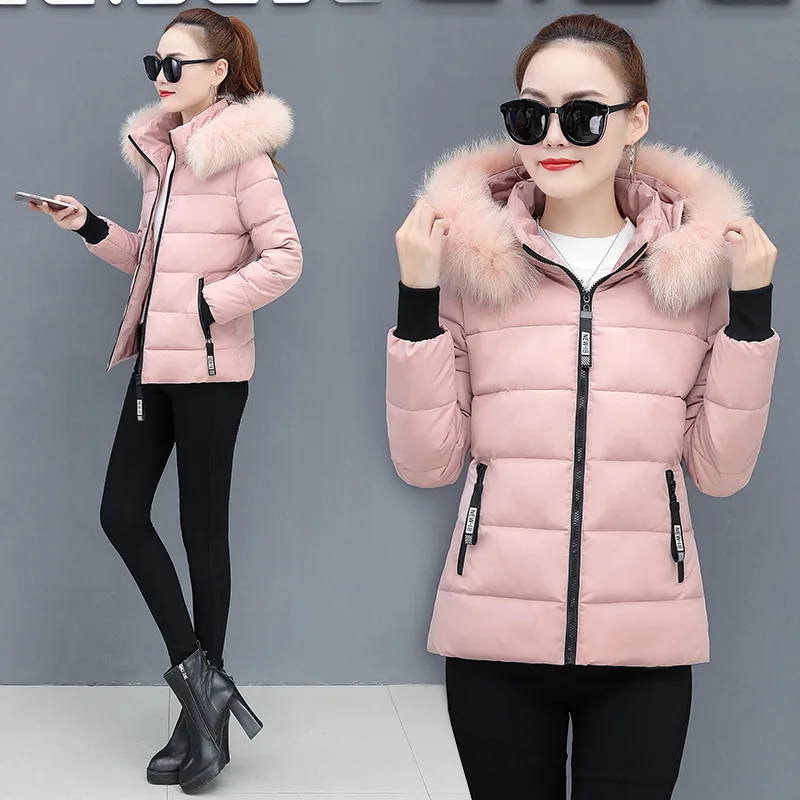 Winter Büro Dame Grundlegende Daunen Baumwolle Parkas Einfache Alle Spiel Pelz Kragen Gepolsterte Baumwolle Jacke Elegante Einfarbig Mit Kapuze Parkas