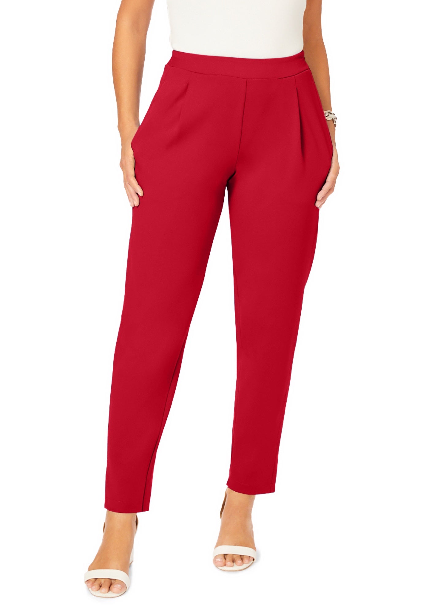 Plus Size Women's Stretch Knit Crepe Straight Leg Pants by Jessica London in Classic Red (Size 26 W) Stretch Trousers