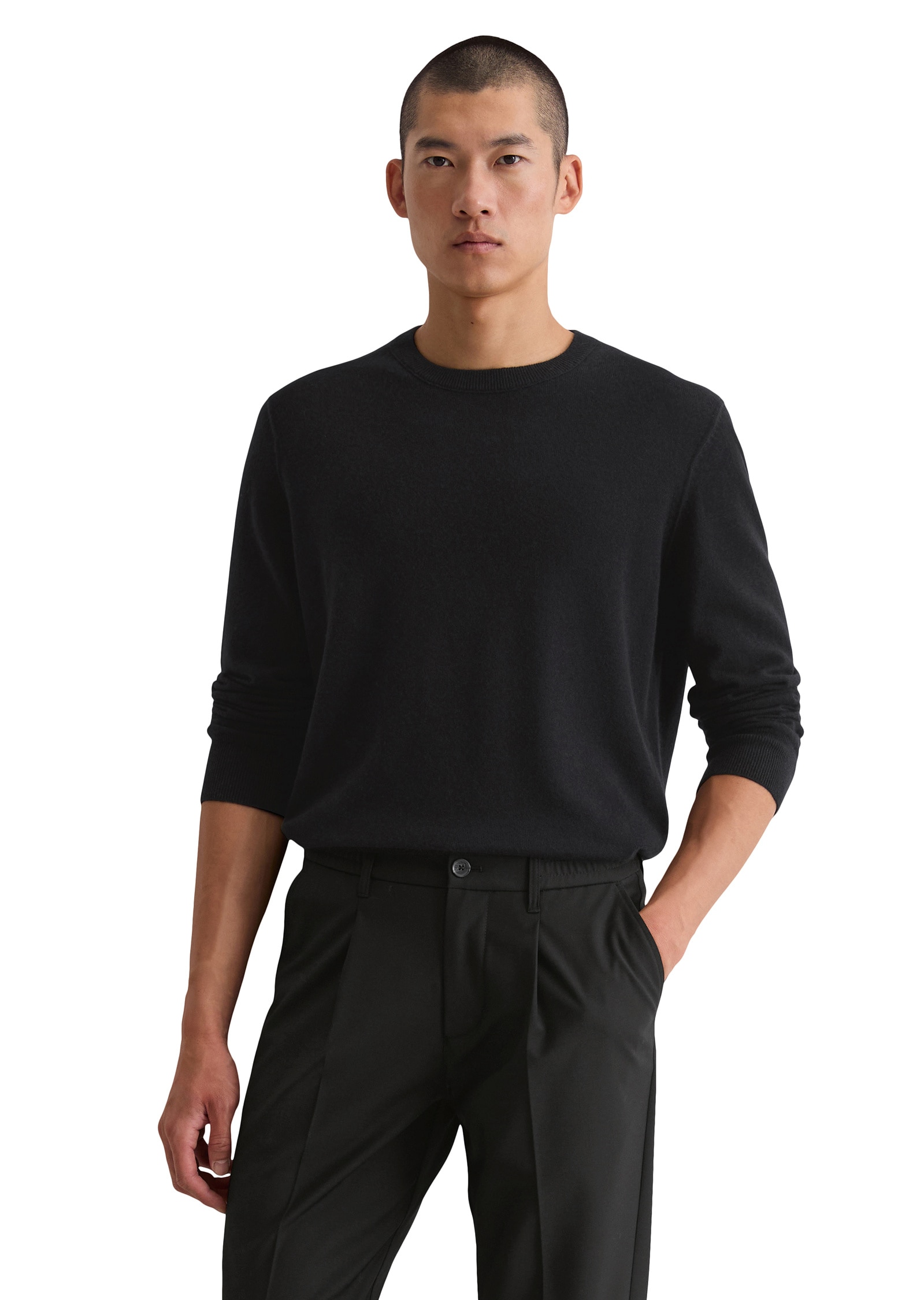 Rundhalspullover MARC O'POLO "aus feinstem Kaschmir", Herren, Gr. L, schwarz, Obermaterial: 100% Kaschmir, unifarben, Rundhals, Pullover Image