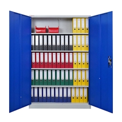 PROREGAL Flügeltürschrank ELEPHANT Metall Aktenschrank komplett montiert abschließbar 2 Türen 180x120x40cm Stahl 4 Ebenen Stahlschrank Blau/Lichtgrau Image