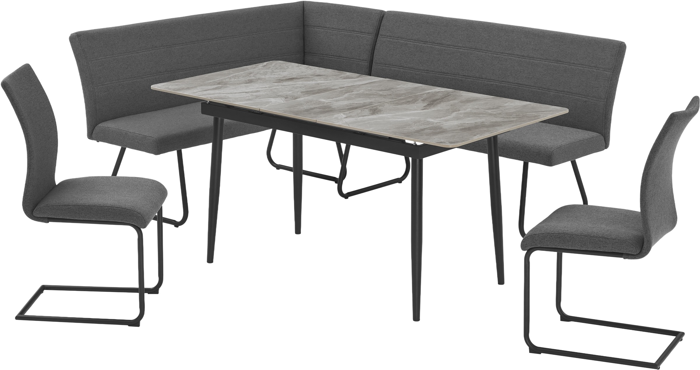 Eckbankgruppe OTTO HOME "Stevian", anthrazite, anthrazite,, Struktur (100% Polyester), Bank Recamiere rechts, FSC-zertifizierter Holzwerkstoff, Keramik, Metall, Polyester, Polywood, Sitzmöbel-Sets, Holz, Strukturstoffbezug, Freischwingerstühle,... Image