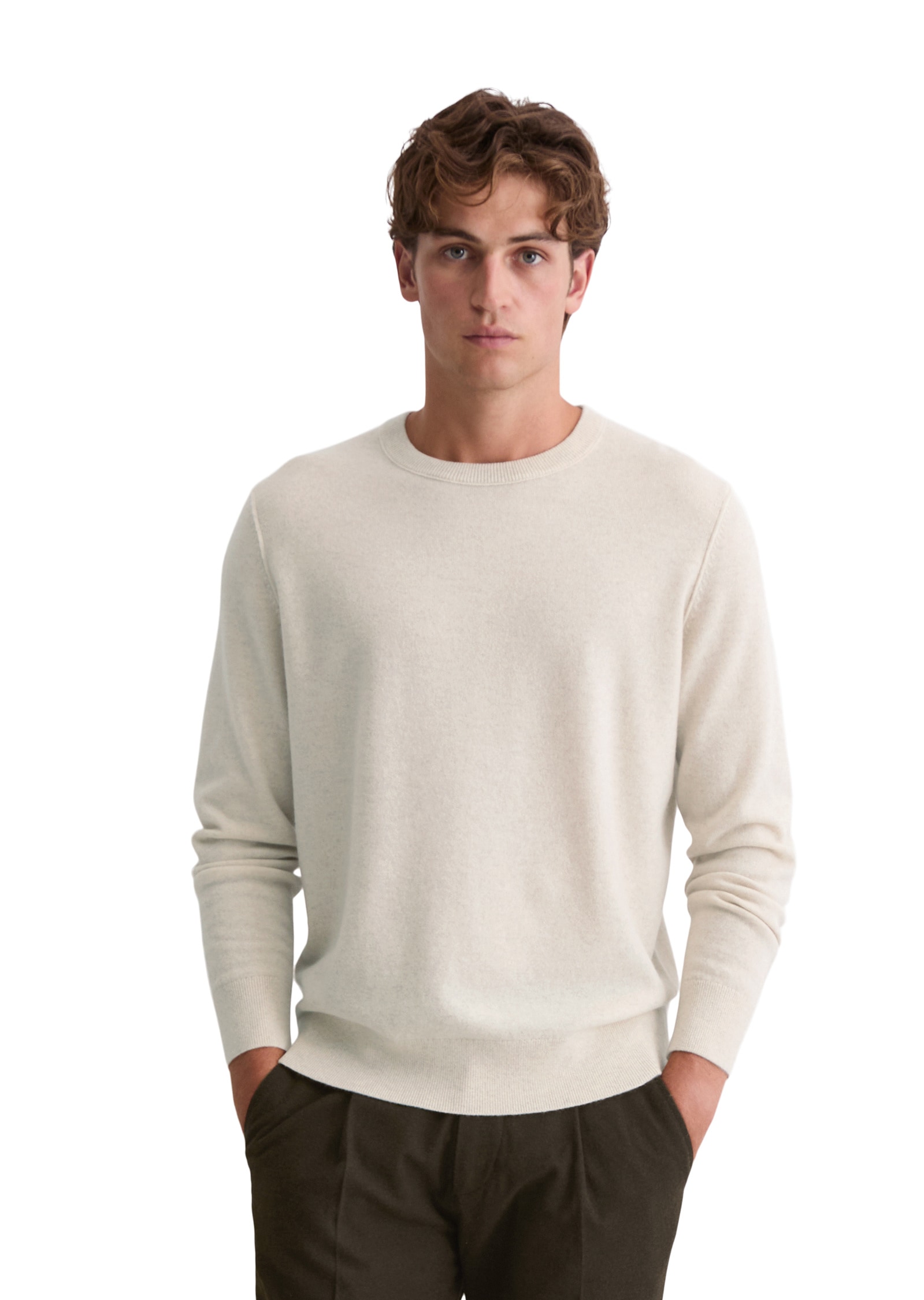 Rundhalspullover MARC O'POLO "aus feinstem Kaschmir", Herren, Gr. L, gray silk, Obermaterial: 100% Kaschmir, unifarben, Rundhals, Pullover Image