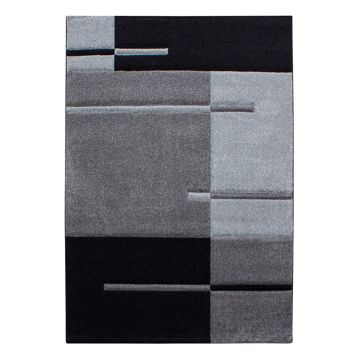 Carpetsale24 Teppich 280x370 cm – XXL Kurzflor Konturenschnitt in Schwarz Grau – Kariertes Design, Extra Weich, für Großes Wohnzimmer, Esszimmer Image