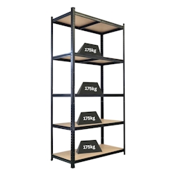 PROREGAL Schwerlastregal Giant Ragnar | HxBxT 200x100x50cm | 5 MDF-Platten-Ebenen | Fachlast 175kg | Schwarz | Stecksystem Lagerregal Regalsystem Image