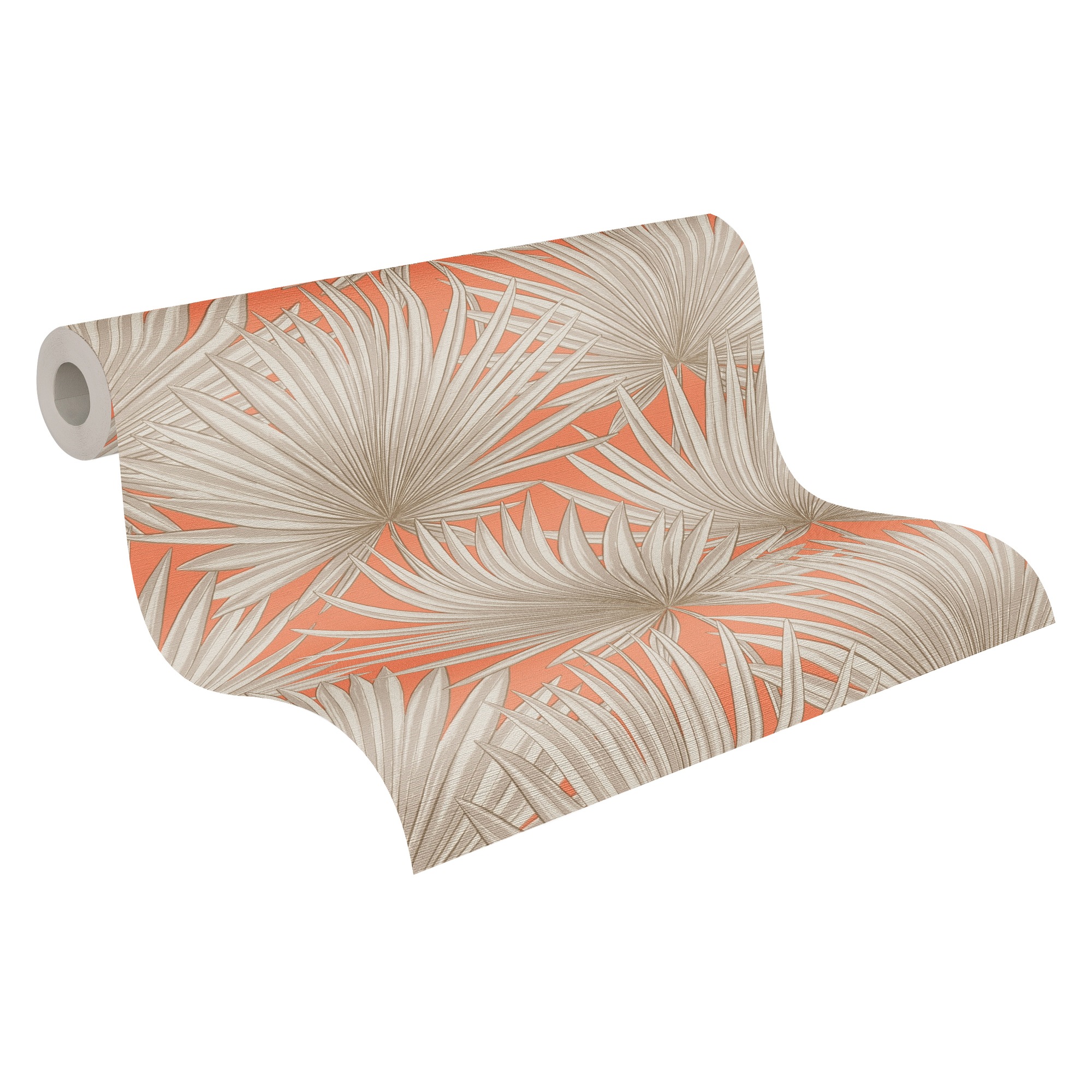 Vliestapete A.S. CRÉATION "Antigua Tapete mit Palmenblätter", beige (beige natur orange), B:0,53m H:0,01m L:10,05m, Vinyl, Vlies, Tapeten, Tapete Floral Tapeten Wohnzimmer Schlafzimmer Küche modern Flur Design Image