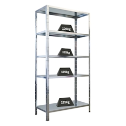 PROREGAL Schwerlastregal Ares | HxBxT 180x90x40cm | 5 Stahlplatten-Ebenen | Fachlast 125 kg | Verzinkt | Stecksystem Lagerregal Regalsystem Image