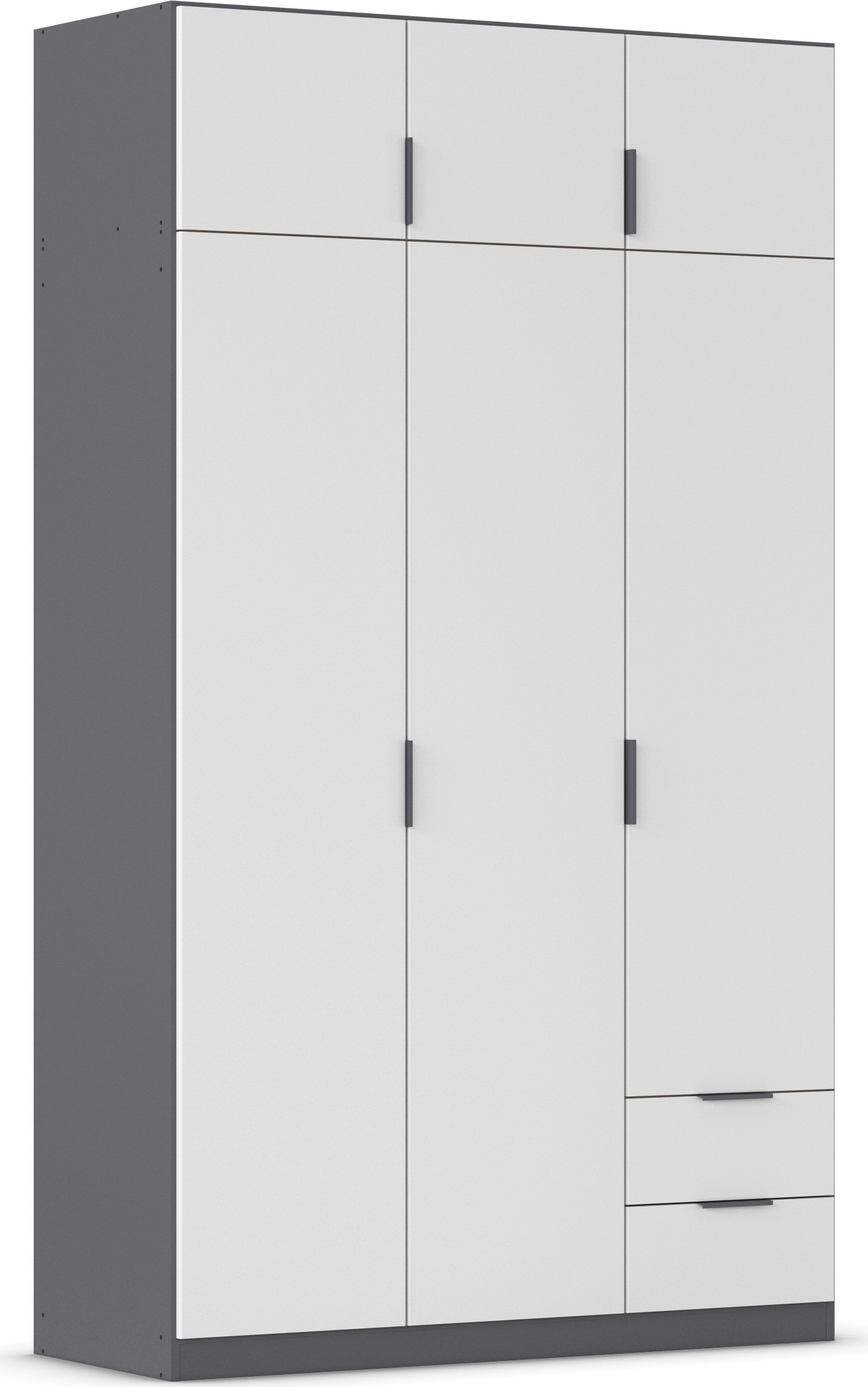 Kleiderschrank RAUCH "Drehtürenschrank Schrank Garderobe Ankleide Schlafzimmer LAGOA", graumetallic, alpinweiß, B:136cm H:235cm T:54cm, Holzwerkstoff, Schränke, mit geräumigen Schubladen, optional mit Aufsatz MADE IN GERMANY Image