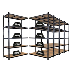 PROREGAL Mega Deal | 5x Schwerlastregal Giant Ragnar | HxBxT 200x120x50cm | 5 MDF-Platten-Ebenen | Fachlast 175kg | Schwarz | Stecksystem Lagerregal Image
