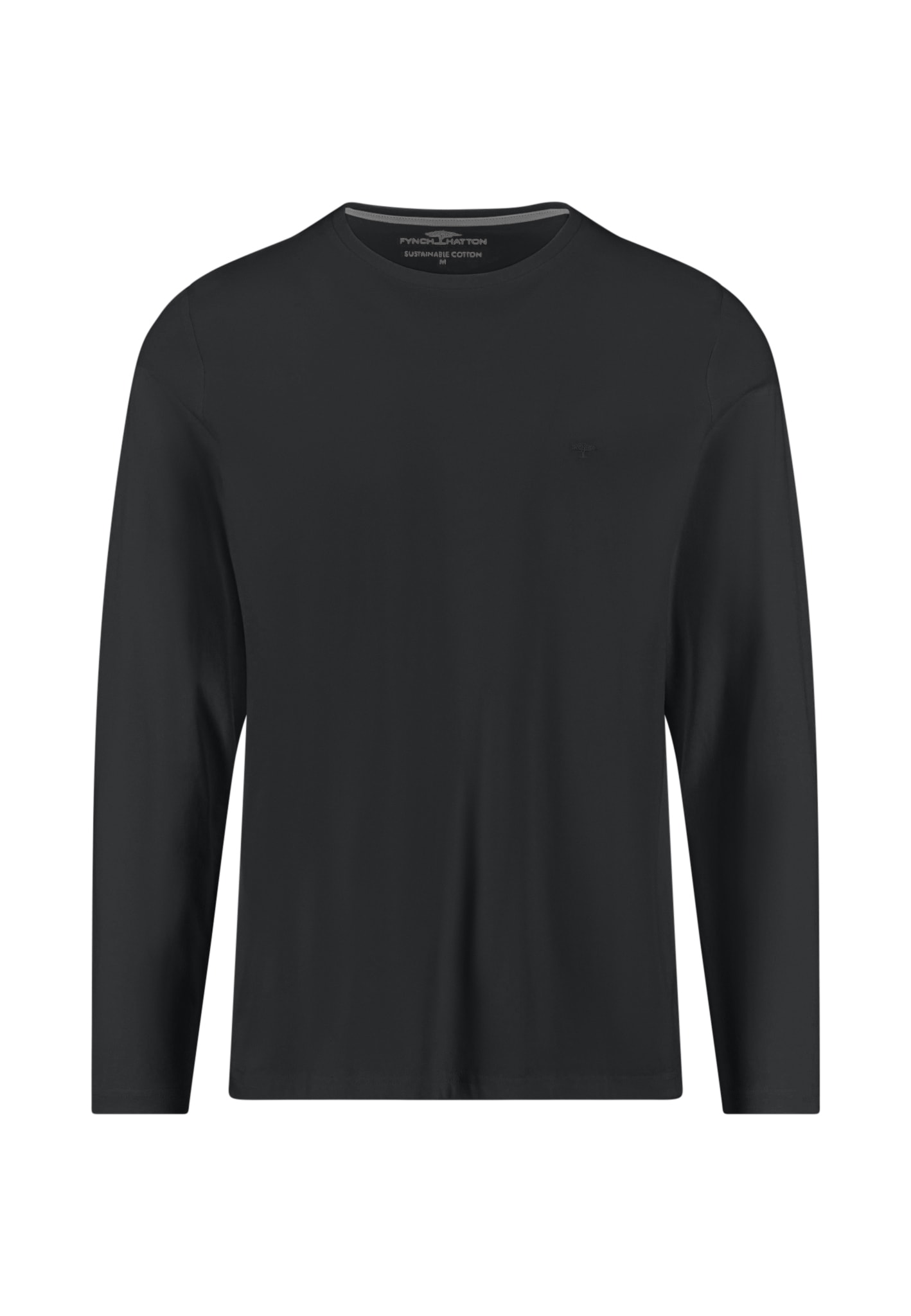 Langarmshirt FYNCH-HATTON, Herren, Gr. L, schwarz, Jersey, Obermaterial: 100% Baumwolle, unifarben, regular fit taillenbedeckt, Rundhals, gerader Abschluss, Shirts, mit Logo Stickerei Image