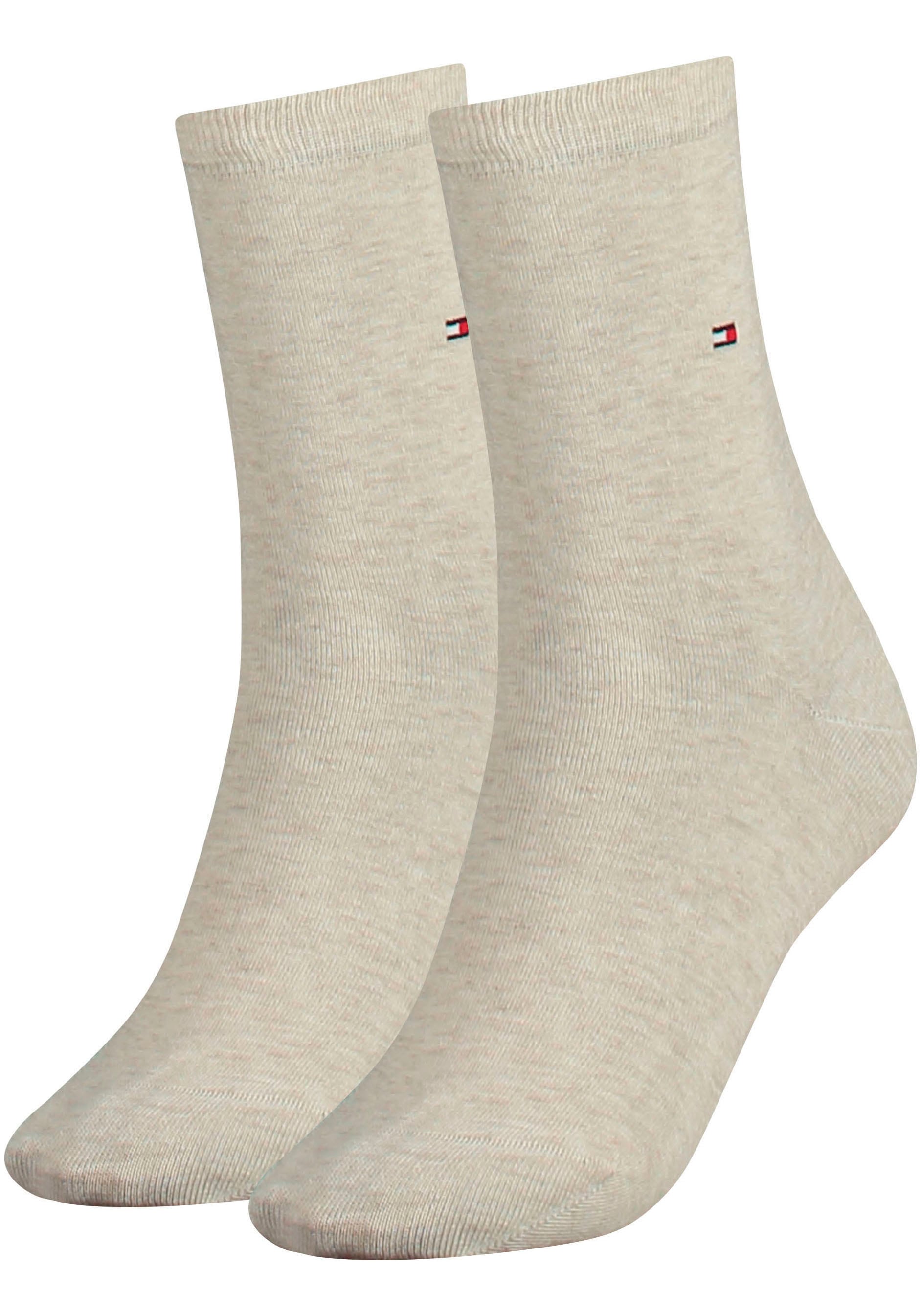 Socken TOMMY HILFIGER "TH WOMEN SOCK CASUAL 2P", Damen, Gr. 35-38, beige (light beige melange), Baumwollmischung, Elasthan, Polyamid, meliert, unifarben, elastisch, Socken Socken, mit flacher Zehennaht