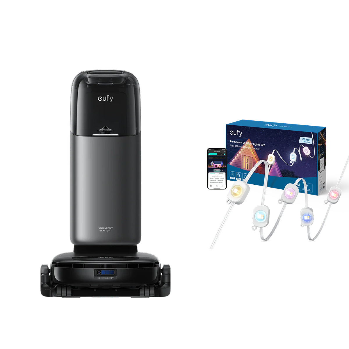 eufy Wisch‑/Saugroboter S1 Pro HydroJet +eufy Festinstallierte Außen‑Lichterkette E22, 30m, 60 Triple‑LEDs Image