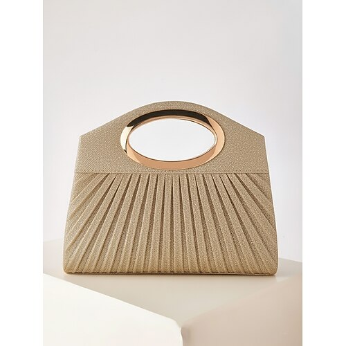 Glitzernde Abend-Clutch für Damen mit goldenem Griff und Kettenriemen, elegante Handtasche im Plissee-Design für Hochzeiten, Cocktailpartys und formelle Anlässe – in mehreren Farben erhältlich