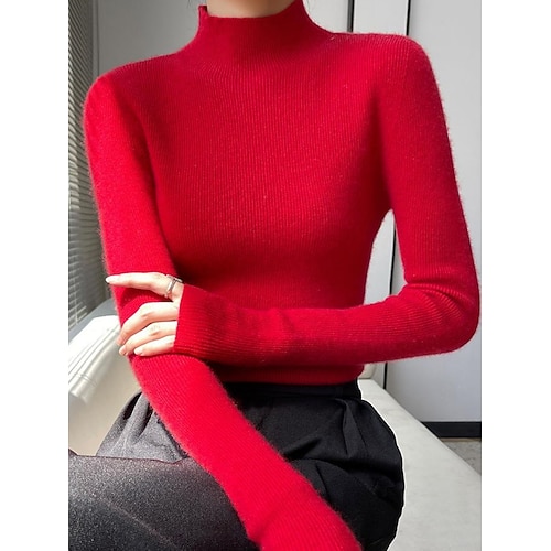 Damen Schlafanzug Set Lässig Komfort Einfarbig Heim Täglich Langarm Hoher Ausschnitt Wein Kamel Braun Beige Frühling Herbst Winter Figurbetonter Schnitt Image