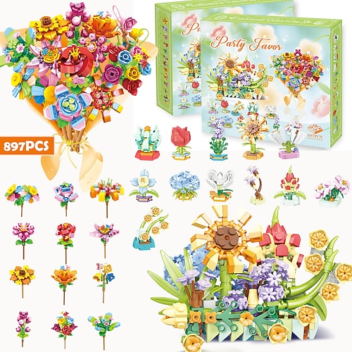 Adventskalender Blumensträuße Bausteine für Kinder, 24-tägiger Weihnachtsgeschenkkalender mit 24 bunten Blumensträußen aus Bausteinen, Weihnachtsblumen-Bauspielzeug-Geschenk für Jungen und Mädchen Image
