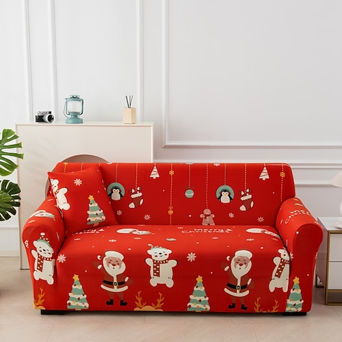 Weihnachtssofabezug mit Bohème-Print, staubdicht, allmächtig, Schonbezüge, Stretch-Sofabezug, superweicher Stoff, Couchbezug mit einem kostenlosen Booster-Bezug (Sessel/Zweisitzer/3-Sitzer/4-Sitzer) Image
