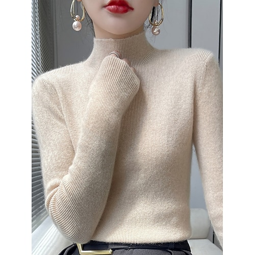 Damen Schlafanzug Set Lässig Komfort Einfarbig Heim Täglich Langarm Hoher Ausschnitt Wein Kamel Braun Beige Frühling Herbst Winter Figurbetonter Schnitt Image