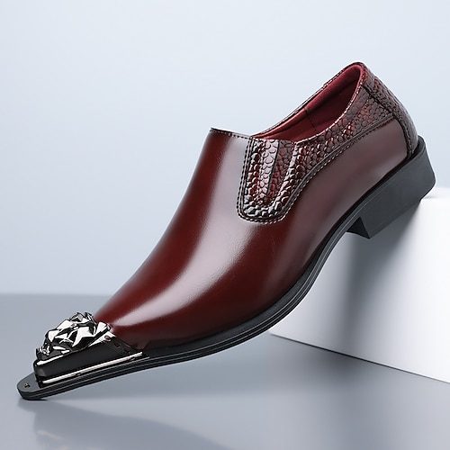 Herren-Slipper aus braunem Kunstleder mit Metallkappe, elegante Party- und Business-Abendschuhe Image
