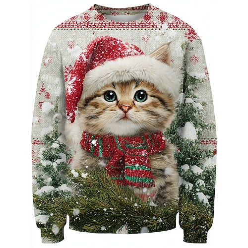 Damen Pullover Sweatshirt Grafik Tier Katze Aktiv Süß Lässig Lange Ärmel Rundhalsausschnitt Reguläre Tops Street Casual Urlaub Print Lila Braun Grün Frühling Herbst Winter Frühling Image