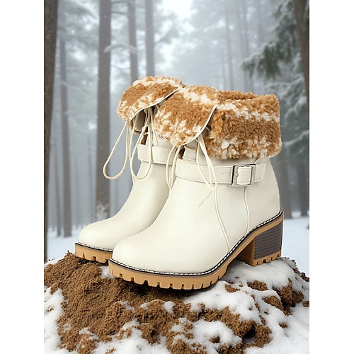 Rosafarbene, pelzgefütterte Schnürstiefel für Damen – gemütliche Winterstiefel mit klobigem Absatz und halbhoher Wadenhöhe für Schnee, Reisen und Alltagsoutfits Image