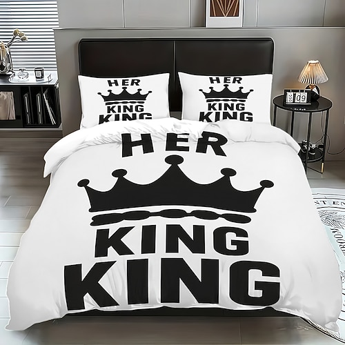 Elegantes 3-teiliges Daunenbettbezug-Set mit Kronendruck für Queensize-Betten, weicher, kurzflauschiger Bettbezug mit 2 Kissenbezügen – Hotelbettwäsche, gemütlich komfortabel Image