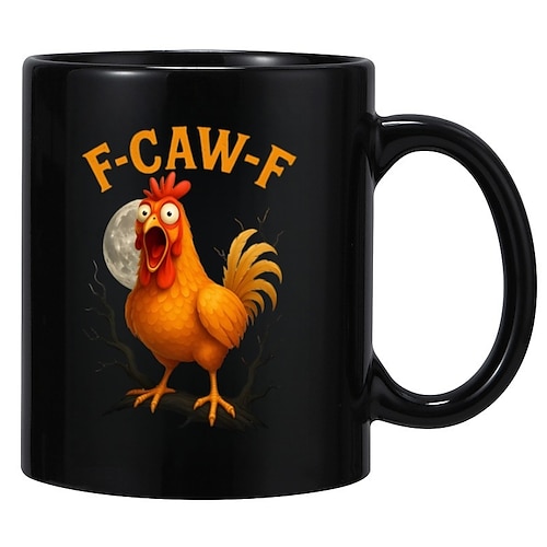 f-caw-f lustige Huhn Becher humorvolle Hahn Kaffeetasse Gag Weihnachtsgeschenk für Freunde Keramik-Teetasse für die Familie, für Büro, Küche, Geburtstag, Weihnachten oder als lustige Geschenkidee Image