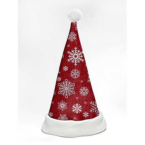 Rote Weihnachtsmütze für Damen mit weißem Kunstpelzbesatz und Schneeflockenmuster, weiche Plüschmütze für Winterpartys, Familienfeiern und Weihnachtsfeiern Image