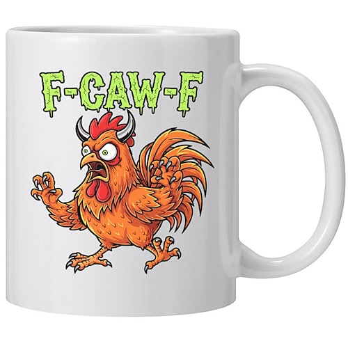 f-caw-f lustige Huhn Becher humorvolle Hahn Kaffeetasse Gag Weihnachtsgeschenk für Freunde Keramik-Teetasse für die Familie, für Büro, Küche, Geburtstag, Weihnachten oder als lustige Geschenkidee Image
