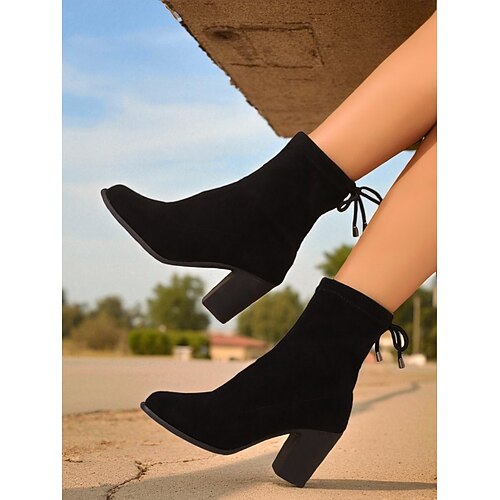 Rote Damenstiefeletten mit Blockabsatz – stylische Sockenstiefeletten für die Arbeit, Verabredungen und Weihnachtsmode Image