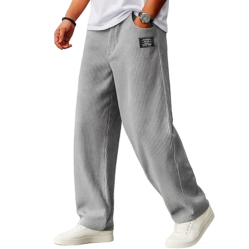 Herren Hose Cordhose Baggy-Hosen Gerade geschnittene Sweatpants Kordelzug Elastischer Bund Einfarbig Komfort Volle Länge Täglich Outdoor Streetwear Mode Klassicher Stil Marineblau Himmelblau Image