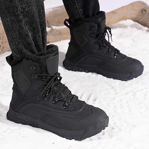 Braune wasserdichte Schneestiefel für Herren mit warmem Fleecefutter und rutschfester Sohle, Outdoor-Winterwanderstiefel für kaltes Wetter und verschneites Gelände Image