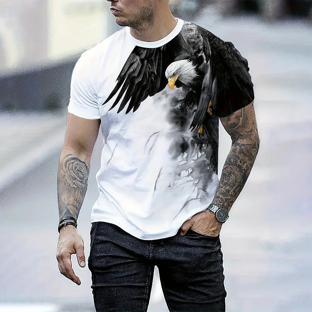 T-shirt moda estiva da uomo T-shirt a maniche corte stampata in 3D Eagle T-shirt estiva traspirante per il tempo libero all'aperto ad asciugatura rapida