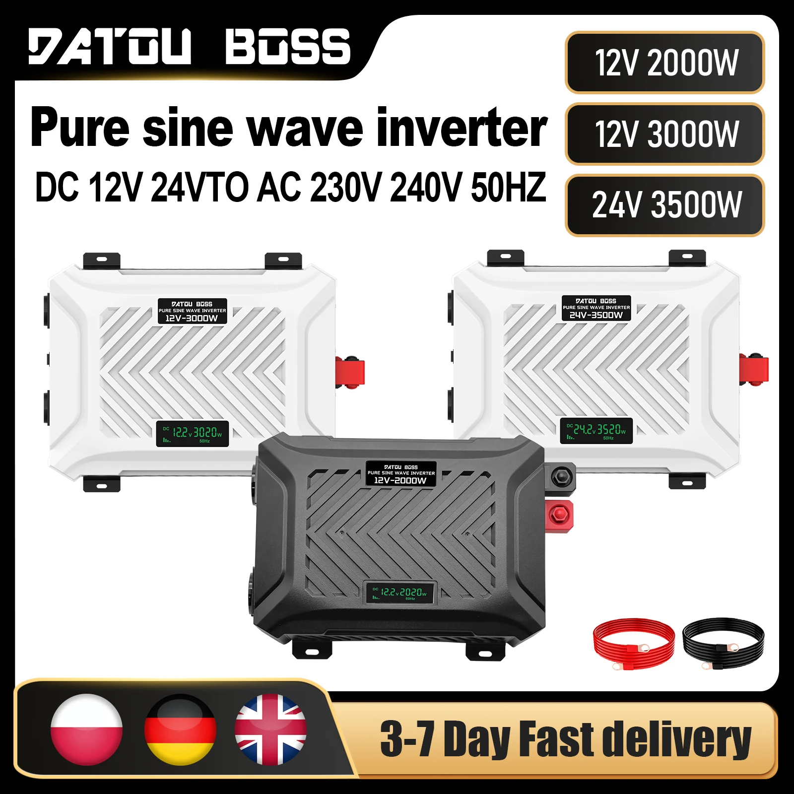 DATOUBOSS DC 12V 24V ZU AC 230V 240V 50HZ Reiner Sinus-Wechselrichter 2000W 3000W 35000W Tragbarer Stromrichter Auto-Solar-Wechselrichter Image