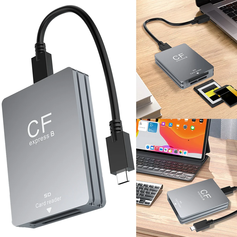 2-in-1 CFexpress Typ B&SD-Kartenleser Tragbarer CF Express-Leser USB 3.2 10 Gbit/s Dual-Slot mit USB C zu USB C/A-Kabel für SLR Image