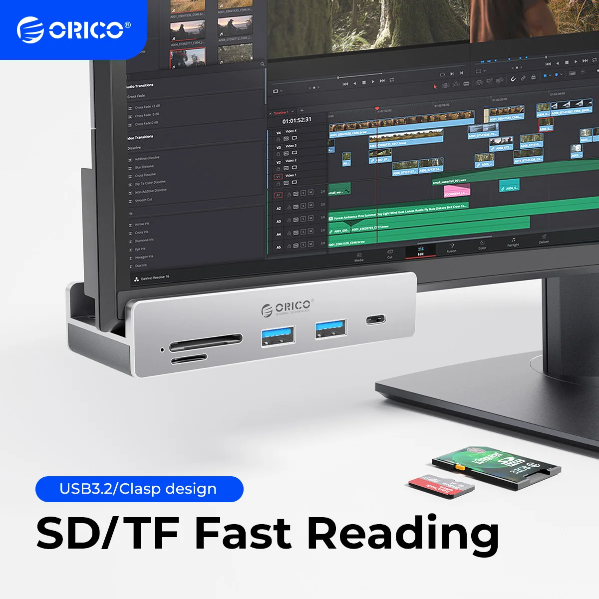 Orico-usb 3,2 hub 6-Port-Erweiterung mit Stroma schluss, 10 Gbit/s-Protokoll, Hoch geschwindigkeit übertragung, SD, TF-Karte, schnelles Lesen Image