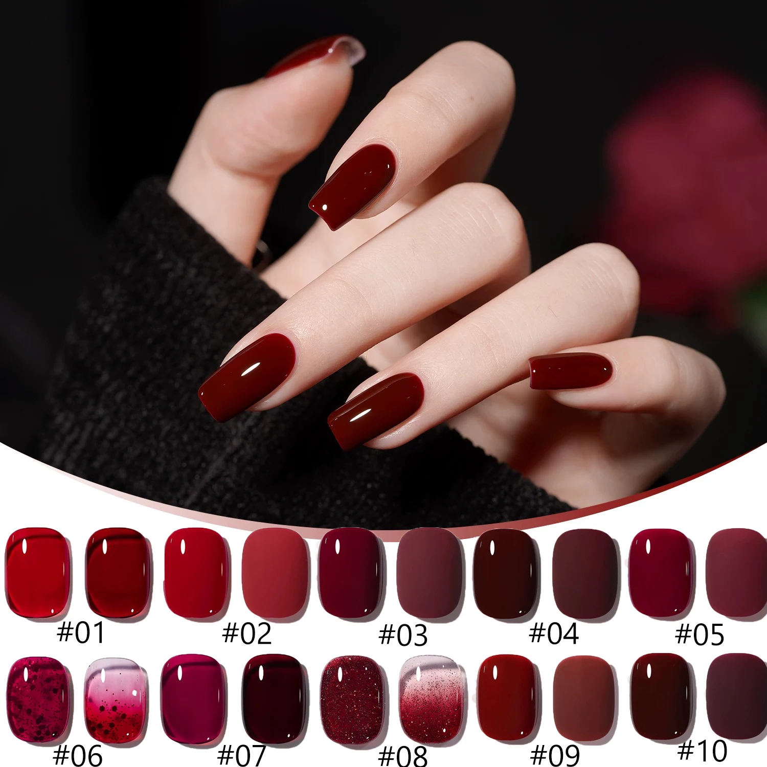 MIANEL 10 ml 1–10 Stück Burgunderroter Gel-Nagellack 2025 Neu Whitening Cherry Wine Red Nails Nail Art Speziell für Weihnachten Image