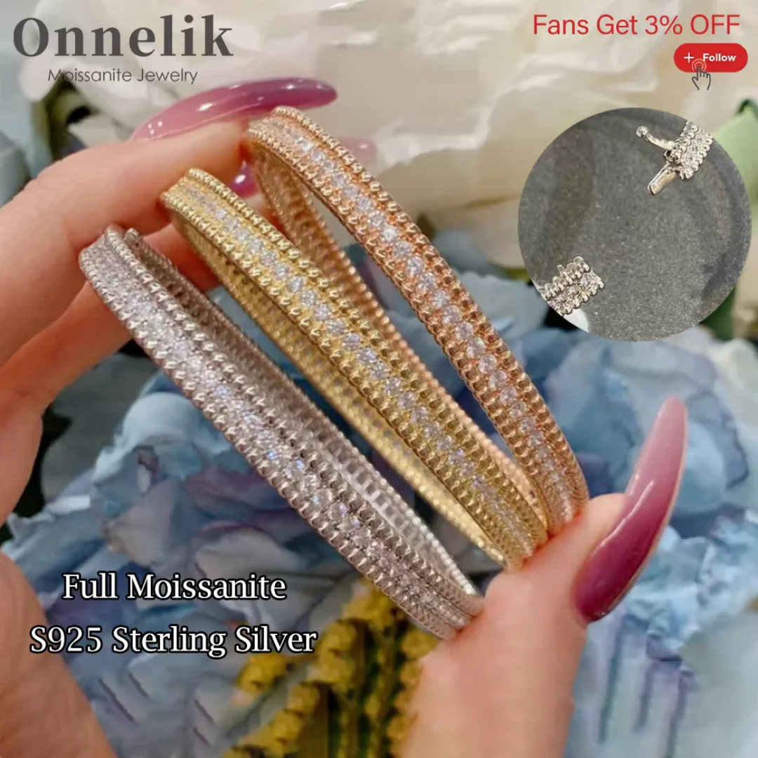 Onnelik D Farbe Moissanit Diamant Armreif S925 Sterling Silber Platte 18K Gold für Frauen Hochzeit Verlobung Geburtstag Edlen Schmuck