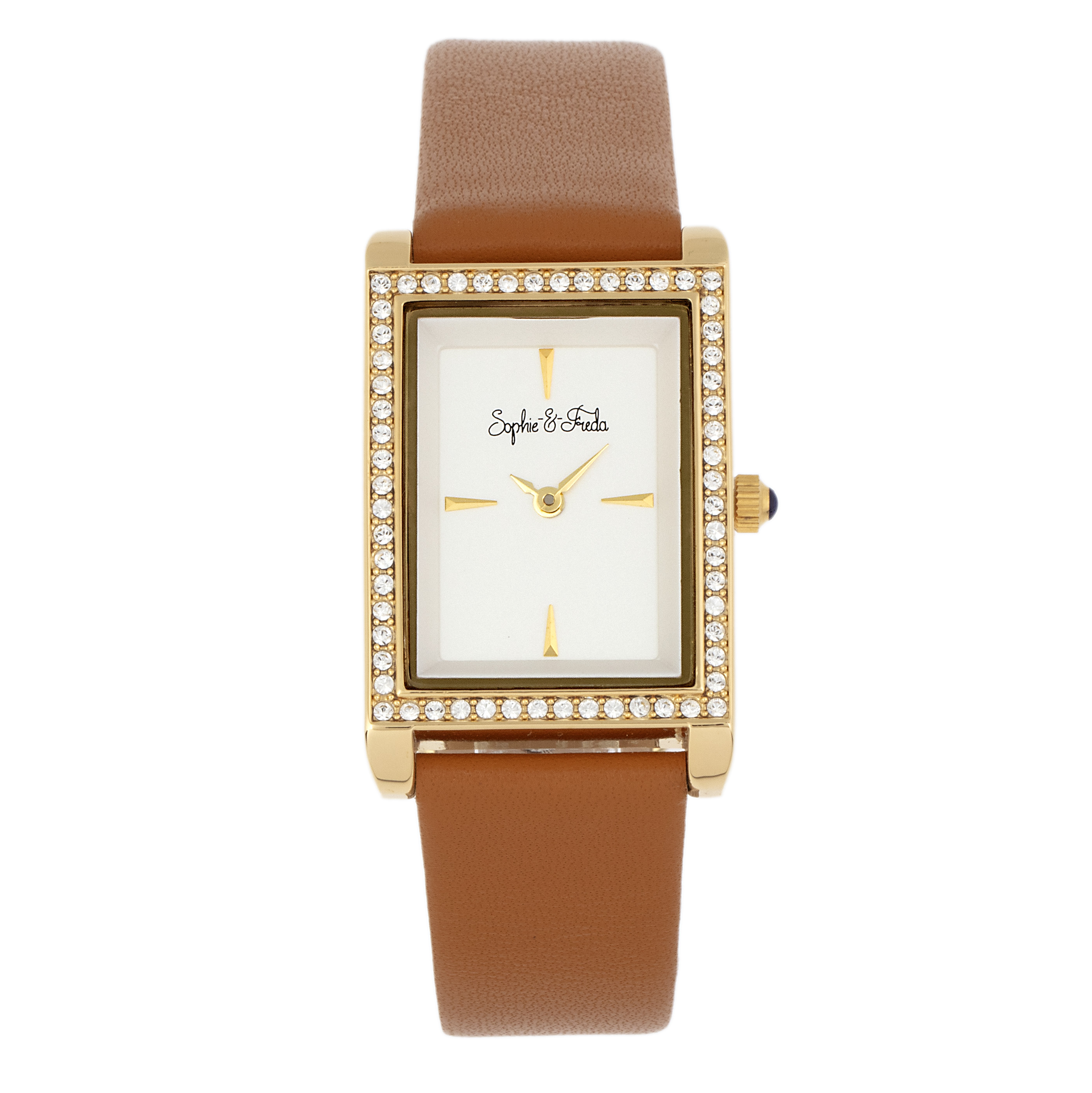 Sophie & Freda Womens and Wilmington Leather-band Watch W/swarovski Crystals - Brown Stainless Steel - One Size