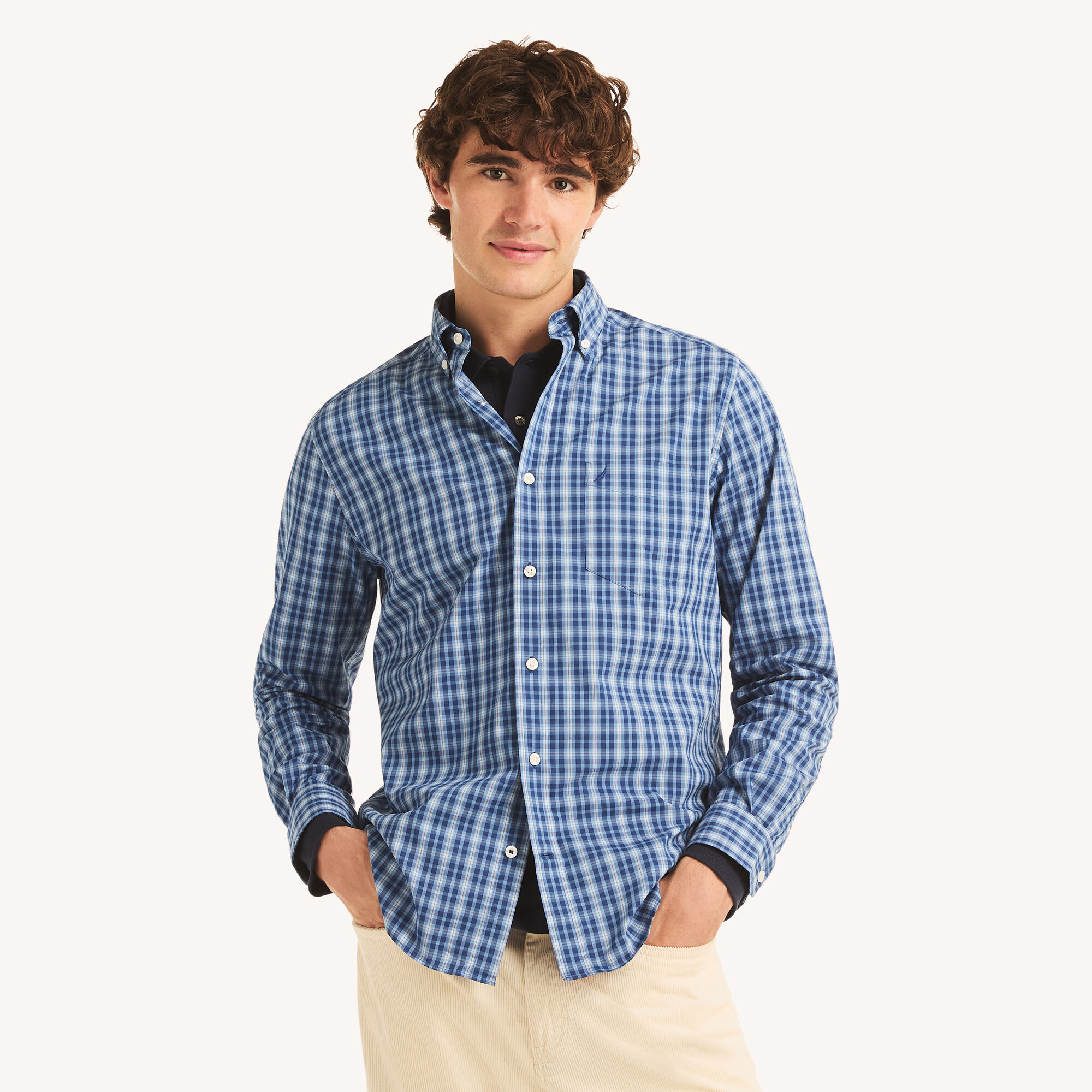 Nautica Men's Classic Fit Wrinkle-Resistant Plaid Shirt 405 (Riviera Blue), XXL