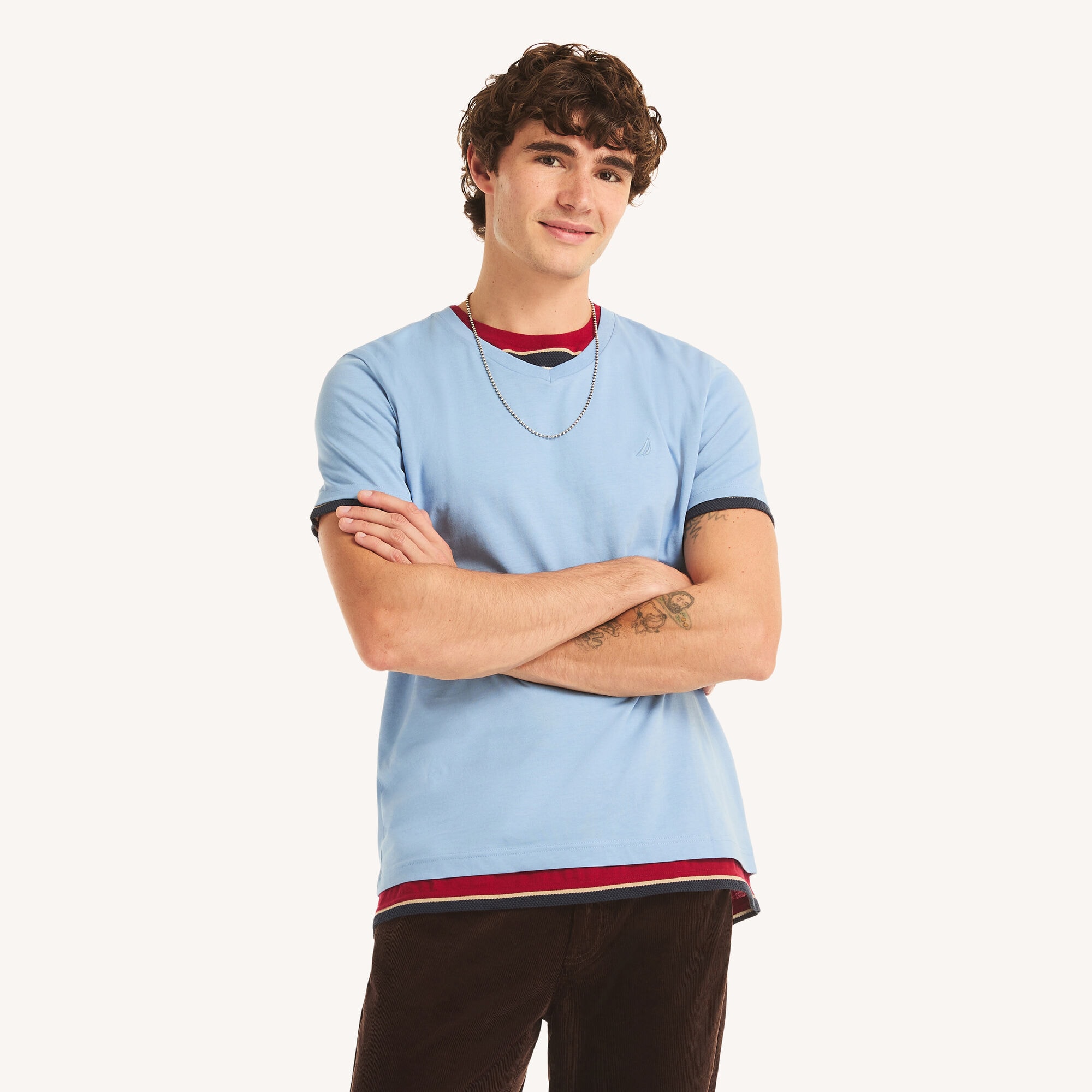 Nautica Men's V-Neck Deck T-Shirt 962 (Blue Dive), L