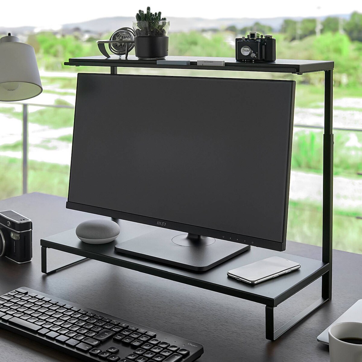 Yamazaki Monitorständer 2stöckig höhenverstellbar Tower schwarz 59x38-65x28 cm Image