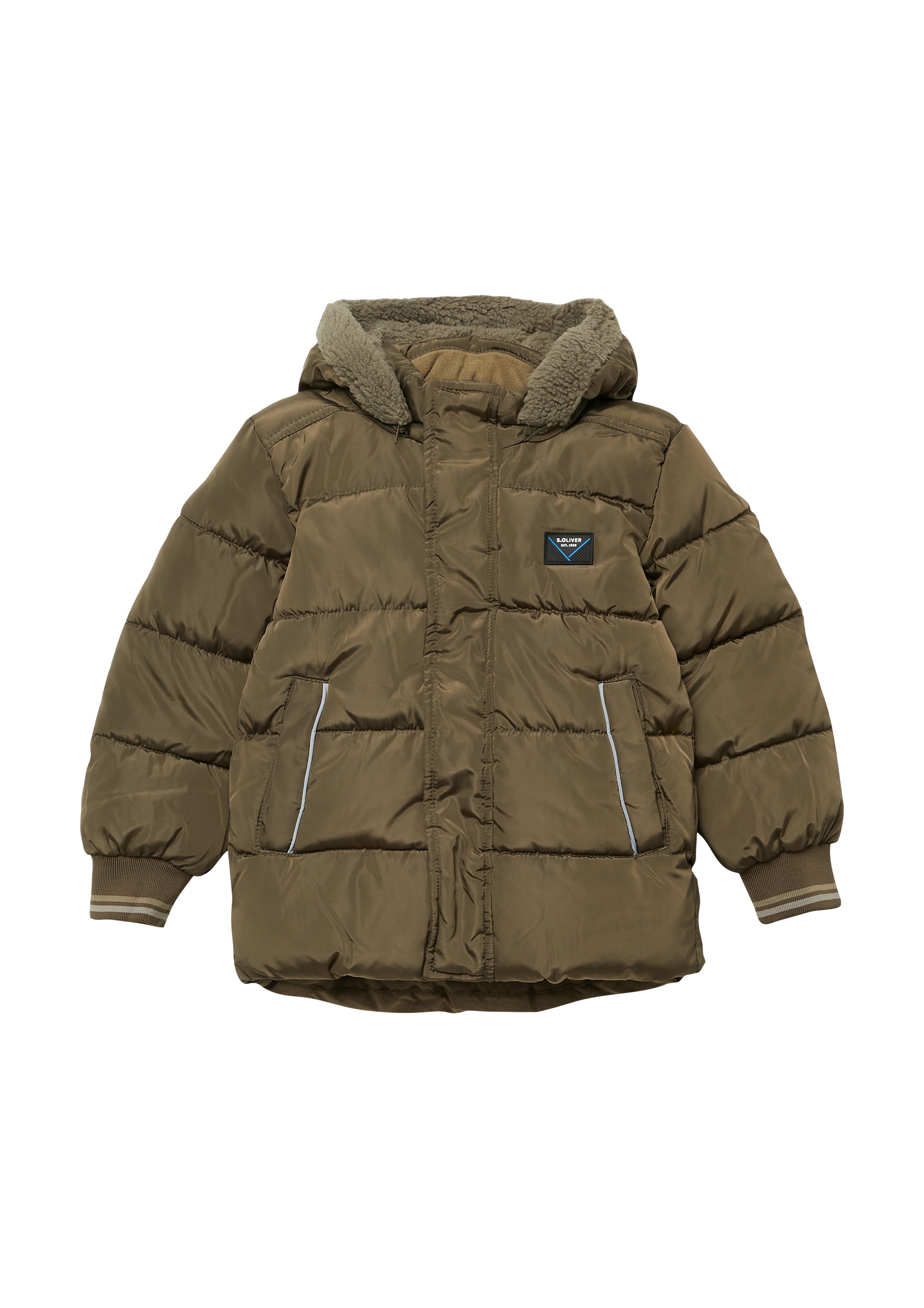 Steppjacke S.OLIVER JUNIOR, Jungen, Gr. 104, braun, Steppware, Obermaterial: 100% Polyester. Futter: 100% Polyester, unifarben, normal hüftbedeckend, Rundhals, Bündchen, Jacken Steppjacke, mit abnehmbarer Kapuze