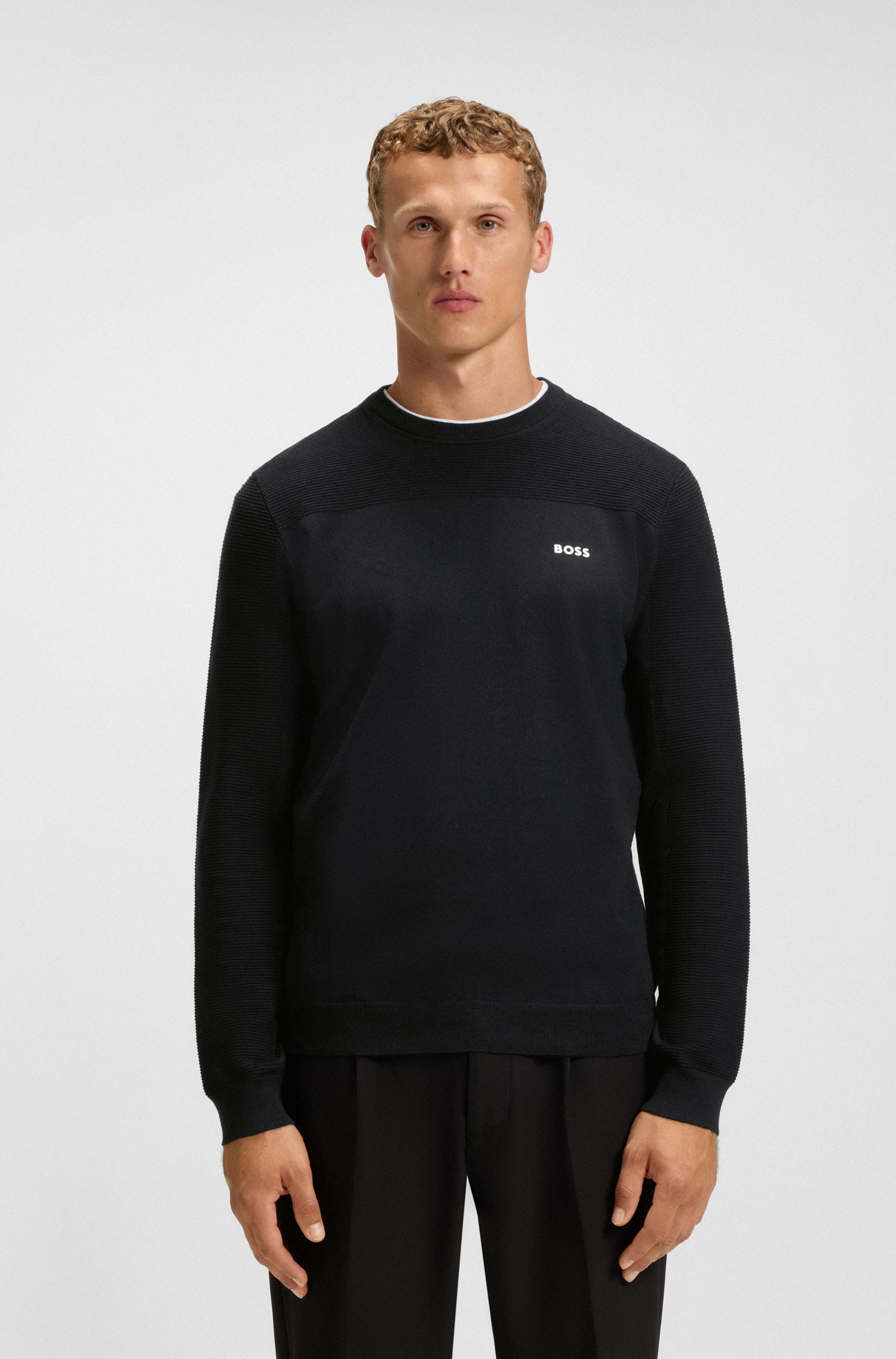 Strickpullover BOSS GREEN "KN Momentum-X CN", Herren, Gr. 3XL, dunkelblau402, Strick, Obermaterial: 48% Polyester, 39% Schurwolle, 11% Polyamid, 2% Elasthan, unifarben, regular fit normal, Rundhals, Bündchen, Pullover, Rundhalsausschnitt, Regular... Image